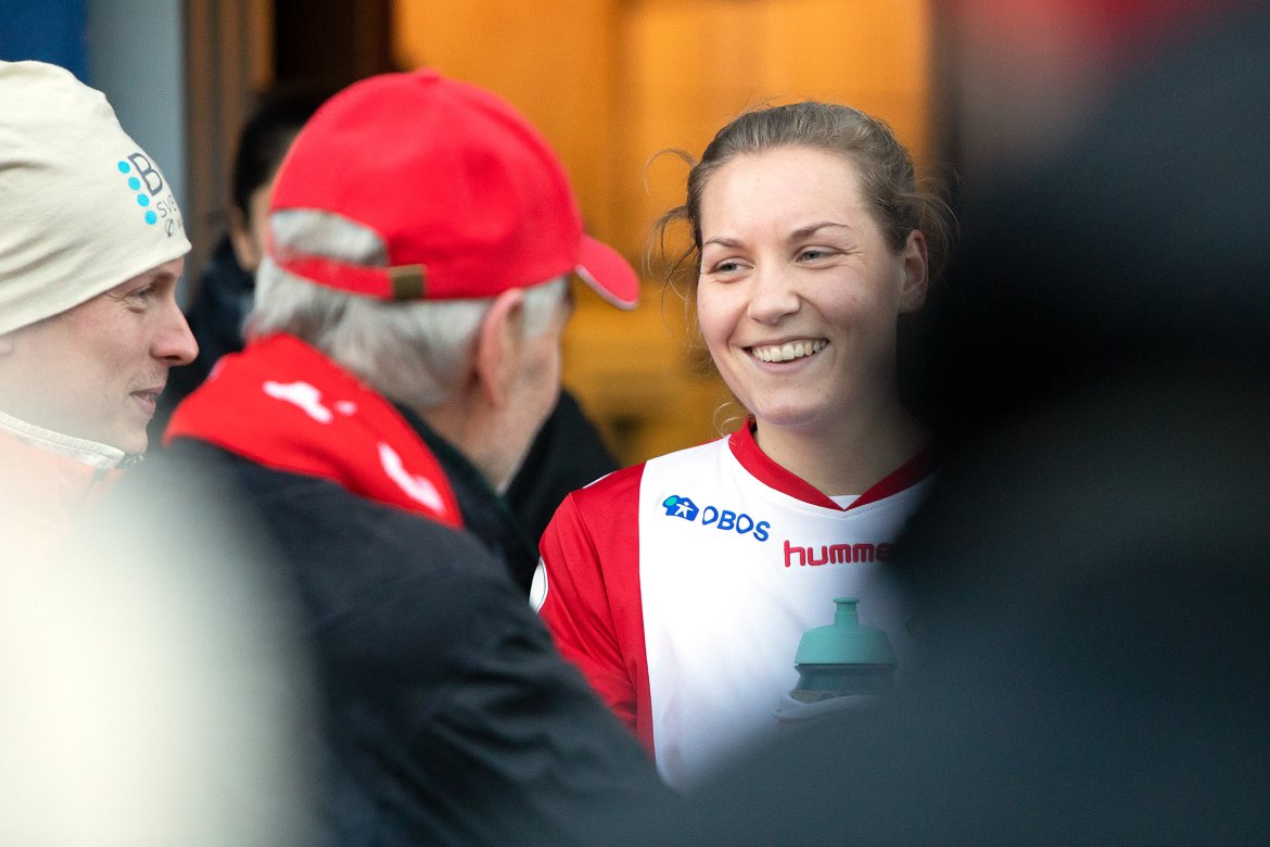 Storscorer Maren Hagfors Thoresen godt fornøyd etter kamp i 2018. Foto: BillyBonkers